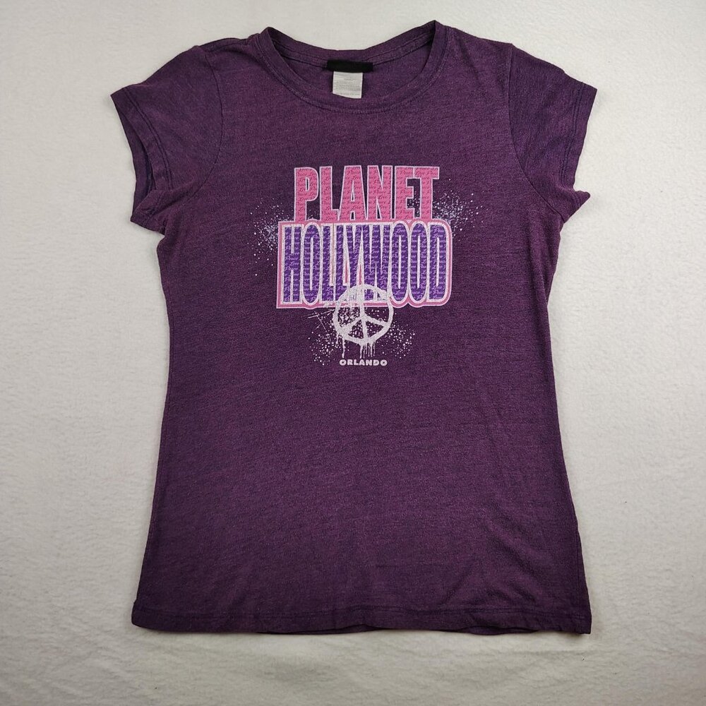 Planet Hollywood Orlando T Shirt Womens sz Large Purple Peace Love Graphic - Picture 1 of 7